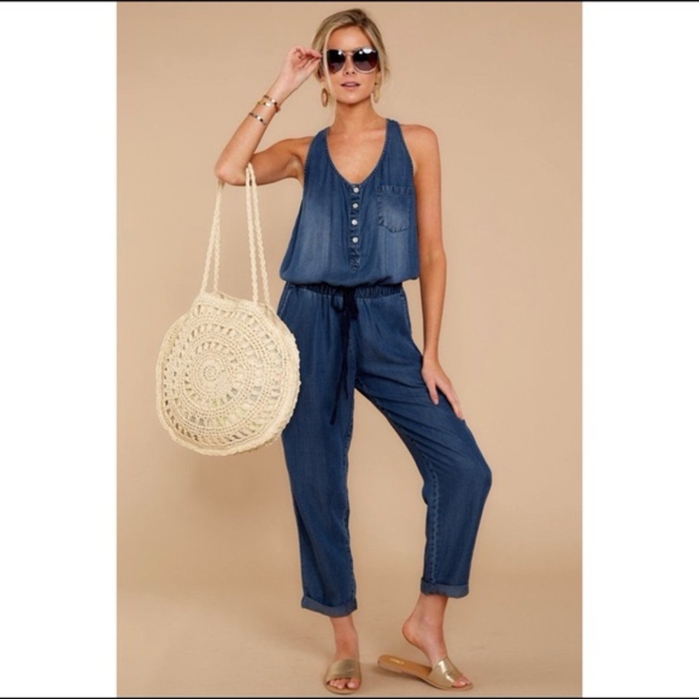 Red Dress Boutique- Walk Tall Dark Chambray Blue Jumpsuit- medium- dark chambray